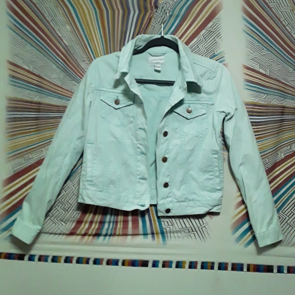 Forever 21 Girls Age 12-13 (152-158cm) Light Blue-Green Denim Type Jean Jacket - Picture 4 of 16